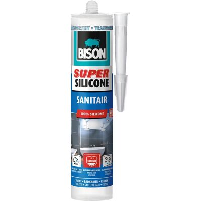 Bison super silicone sanitair transparant koker 300 ml, waterbestendige siliconenkit, langdurige kleurbescherming, ongevoelig voor schimmel, makkelijk te verwerken Bison super silicone sanitair transparant koker 300 ml, waterbestendige siliconenkit, langdurige kleurbescherming, ongevoelig voor schimmel, makkelijk te verwerken