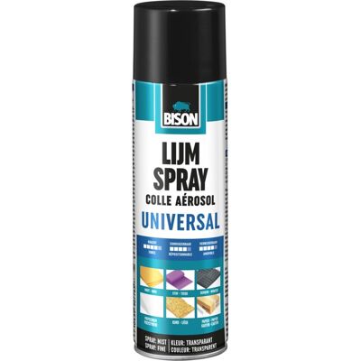 Bison Lijmspray universal spuitbus 500 ml, universele, vloeibare spuitlijm voor grote oppervlakken. bindt alternatief of permanent. geschikt voor diverse materialen Bison Lijmspray universal spuitbus 500 ml, universele, vloeibare spuitlijm voor grote oppervlakken. bindt alternatief of permanent. geschikt voor diverse materialen