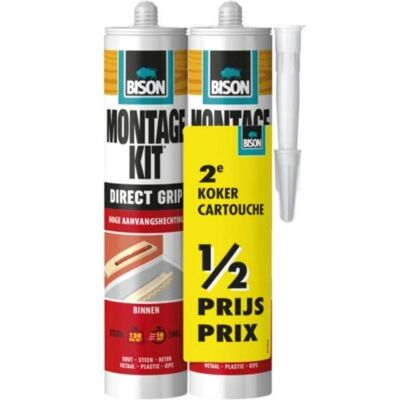 Bison montagekit direct grip koker 2x 370 g, duo verpakking, 2e koker halve prijs, extra sterk, hoge aanvangshechting, montagelijm, bevestigen, hoge eindsterkte, binnen en buiten, eenvoudig in gebruik Bison montagekit direct grip koker 2x 370 g, duo verpakking, 2e koker halve prijs, extra sterk, hoge aanvangshechting, montagelijm, bevestigen, hoge eindsterkte, binnen en buiten, eenvoudig in gebruik