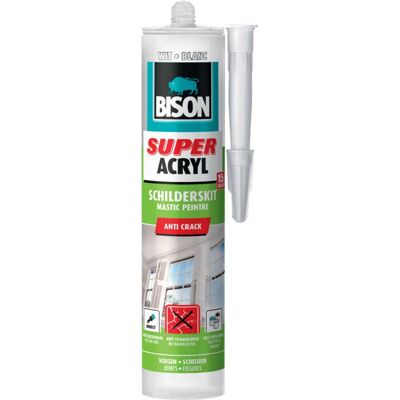 Bison super acrylaat schilderskit wit koker 300 ml, direct overschilderbaar, wit, binnen & buiten, blijvend elastisch, afdichten van voegen, naden, kieren en scheuren Bison super acrylaat schilderskit wit koker 300 ml, direct overschilderbaar, wit, binnen & buiten, blijvend elastisch, afdichten van voegen, naden, kieren en scheuren