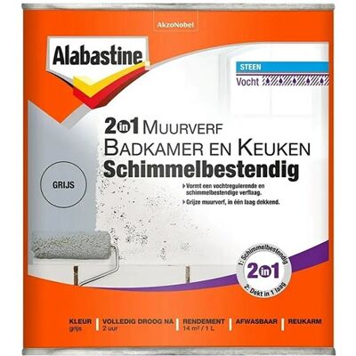 Alabastine 2in1 muurverf b&k grijs 1l - 5256777 Alabastine 2in1 muurverf b&k grijs 1l - 5256777