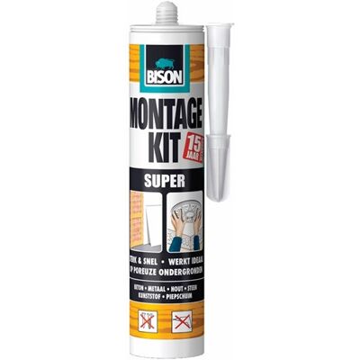 Bison montagekit super koker 440 g, extra sterk, montagelijm, bevestigen, hoge eindsterkte, binnen en buiten, blijvend elastisch, extra sterk, vullend eenvoudig in gebruik Bison montagekit super koker 440 g, extra sterk, montagelijm, bevestigen, hoge eindsterkte, binnen en buiten, blijvend elastisch, extra sterk, vullend eenvoudig in gebruik
