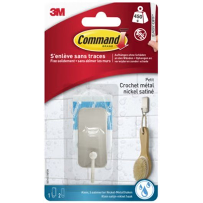 3M 1072424 - command 1 satijn nikkel haak sbath33-sn-es, 1 haak, 2 strips 6 stuks 3M 1072424 - command 1 satijn nikkel haak sbath33-sn-es, 1 haak, 2 strips 6 stuks