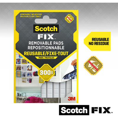 3M 1071429 - scotch-fix™ verwijderbare zelfpads 11mm x 15mm, 36/pk 24 stuks 3M 1071429 - scotch-fix™ verwijderbare zelfpads 11mm x 15mm, 36/pk 24 stuks