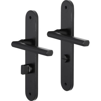 Impresso Deurkruk - redhill - voor binnen - ovaal deurschild met schroef en toiletsluiting - aluminium/zwart - 2 stuks Impresso Deurkruk - redhill - voor binnen - ovaal deurschild met schroef en toiletsluiting - aluminium/zwart - 2 stuks