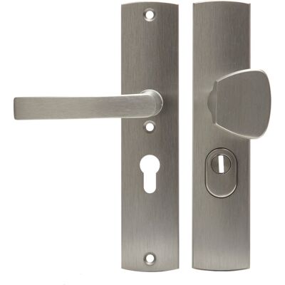AXA veiligheidsbeslag (curve plus) inox geslepen: knop-kruk (model s/blok) pc55 met kerntrekbeveiliging skg*** AXA veiligheidsbeslag (curve plus) inox geslepen: knop-kruk (model s/blok) pc55 met kerntrekbeveiliging skg***