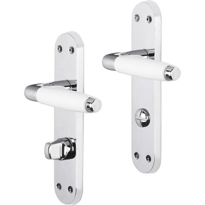 Impresso Deurkruk - durban - voor binnen - ovaal deurschild met schroeven en toiletsluiting - chroom - wit - 2 stuks Impresso Deurkruk - durban - voor binnen - ovaal deurschild met schroeven en toiletsluiting - chroom - wit - 2 stuks