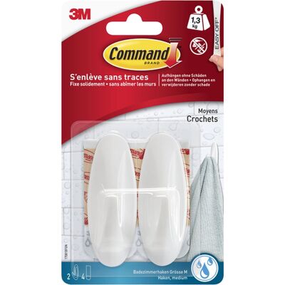 3M Command decohaak, medium, draagvermogen 1,4 kg, wit, waterbestendig, blister van 2 stuks 3M Command decohaak, medium, draagvermogen 1,4 kg, wit, waterbestendig, blister van 2 stuks