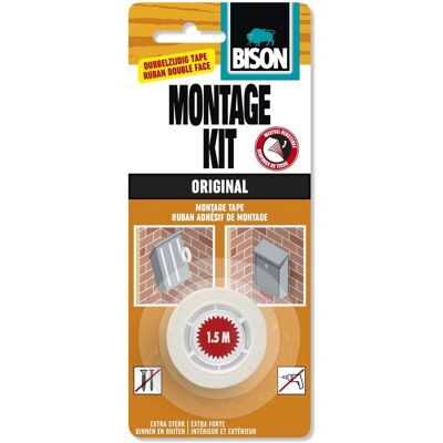Bison montagekit direct grip tape 1.5 m x 19 mm, hoge aanvangshechting, dubbelzijdig, krachtig, 120kg/rol, bevestigen zonder spijkers of schroeven, duurzaam Bison montagekit direct grip tape 1.5 m x 19 mm, hoge aanvangshechting, dubbelzijdig, krachtig, 120kg/rol, bevestigen zonder spijkers of schroeven, duurzaam