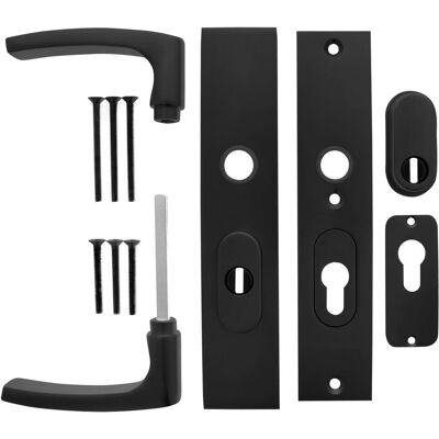 STARX Deurkruk op schild - zwart - aluminium - - deurklink op skg*** met kerntrekbeveiliging 195x50mm pc55/72 zwart STARX Deurkruk op schild - zwart - aluminium - - deurklink op skg*** met kerntrekbeveiliging 195x50mm pc55/72 zwart