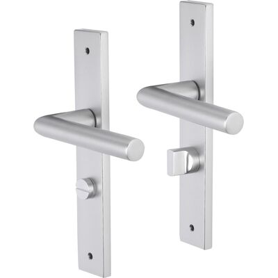 Impresso Deurkruk - london - voor binnen - vierkant deurschild met schroeven en toiletsluiting - aluminium - 2 stuks Impresso Deurkruk - london - voor binnen - vierkant deurschild met schroeven en toiletsluiting - aluminium - 2 stuks