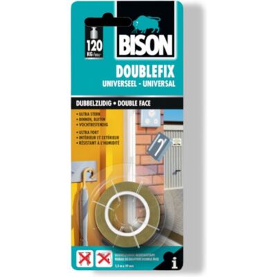 Bison doublefix 1,5 meter x 19 mm - extra sterke universele montagetape - voor binnen en buiten - dubbelzijdige plakband, extra krachtig, alternatief schroeven & boren, permanent Bison doublefix 1,5 meter x 19 mm - extra sterke universele montagetape - voor binnen en buiten - dubbelzijdige plakband, extra krachtig, alternatief schroeven & boren, permanent