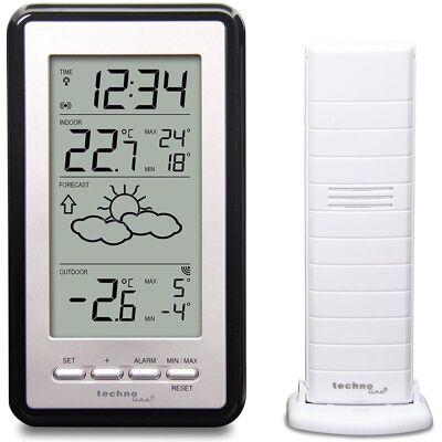 Technoline ws 9130 - weerstation - tafel of wandstation - binnen en buiten temperatuur - radiogestuurde tijdsaanduiding - alarm - snooze - zilverkleurig - zwart Technoline ws 9130 - weerstation - tafel of wandstation - binnen en buiten temperatuur - radiogestuurde tijdsaanduiding - alarm - snooze - zilverkleurig - zwart