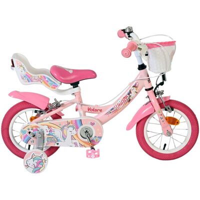 Volare unicorn kinderfiets - meisjes - 12 inch - roze - twee handremmen Volare unicorn kinderfiets - meisjes - 12 inch - roze - twee handremmen
