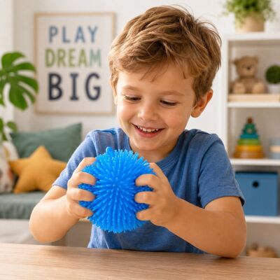 Eddy Toys puffer ball - fidget stressbal van rubber materiaal - diameter 12 cm - geschikt voor jongens en meisjes van 3 tot 8 jaar - kleuren roze, blauw en geel - 2 jaar fabrieksgarantie Eddy Toys puffer ball - fidget stressbal van rubber materiaal - diameter 12 cm - geschikt voor jongens en meisjes van 3 tot 8 jaar - kleuren roze, blauw en geel - 2 jaar fabrieksgarantie