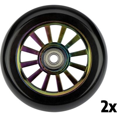 Black Dragon stuntstep wielen set - spoked plastic - neo chrome Black Dragon stuntstep wielen set - spoked plastic - neo chrome