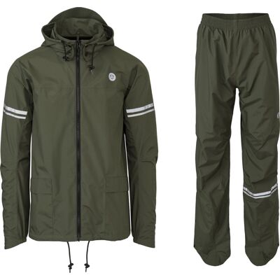 AGU original regenpak uniseks waterdicht - army green - waterkolom 5.000 mm - jas en broek - inclusief opbergtasje AGU original regenpak uniseks waterdicht - army green - waterkolom 5.000 mm - jas en broek - inclusief opbergtasje