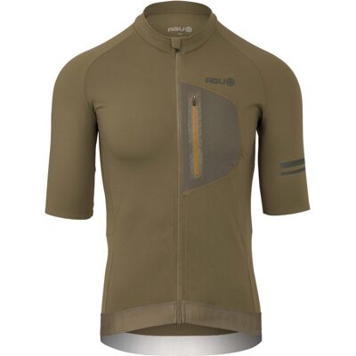 AGU gravel fietsshirt heren korte mouwen - stone moss - stretch in vier richtingen - vier achterzakken - borstzakje met rits AGU gravel fietsshirt heren korte mouwen - stone moss - stretch in vier richtingen - vier achterzakken - borstzakje met rits