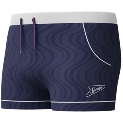 Speedo textured aquashort heren - geribbelde zwembroek heren - zwemshort heren met trekkoord - zwemboxer heren in jacquard met stretch - marine/wit - xs Speedo textured aquashort heren - geribbelde zwembroek heren - zwemshort heren met trekkoord - zwemboxer heren in jacquard met stretch - marine/wit - xs