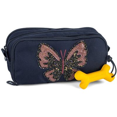 Stones And Bones rowan 2.0 - etui - pennenzak voor kinderen - 3 vakken - glitter butterfly - donkerblauw Multi kleuren Stones And Bones rowan 2.0 - etui - pennenzak voor kinderen - 3 vakken - glitter butterfly - donkerblauw Multi kleuren