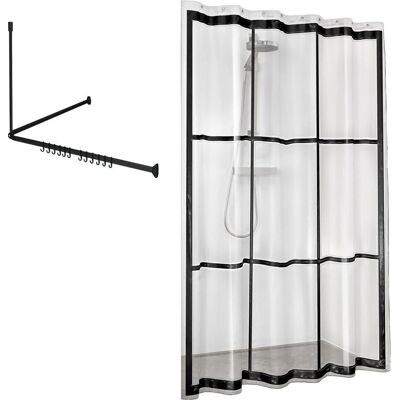 Sealskin easy roll - douchegordijnstangset 90x90x90 cm met douchegordijn 180x200 cm - zwart / transparant Sealskin easy roll - douchegordijnstangset 90x90x90 cm met douchegordijn 180x200 cm - zwart / transparant