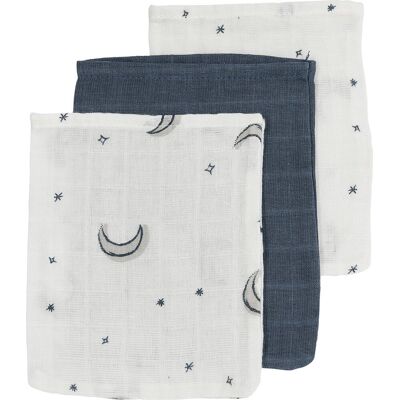 Meyco baby moon washandjes - 3-pack - hydrofiel - indigo - 20x17cm Meyco baby moon washandjes - 3-pack - hydrofiel - indigo - 20x17cm