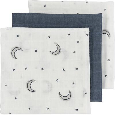 Meyco baby moon hydrofiele doeken - 3-pack - indigo - 70x70cm Meyco baby moon hydrofiele doeken - 3-pack - indigo - 70x70cm