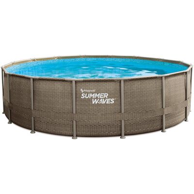 Summer Waves frame zwembad premium rond weave - ⌀488 x 122 cm - zwembaden - inclusief zandpompfilter - ladder - grondzeil - afdekzeil - onderhoudsset Summer Waves frame zwembad premium rond weave - ⌀488 x 122 cm - zwembaden - inclusief zandpompfilter - ladder - grondzeil - afdekzeil - onderhoudsset