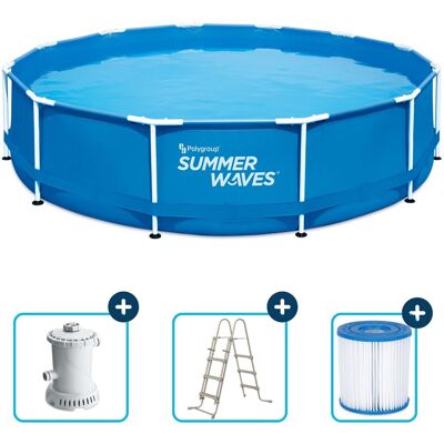 Summer Waves frame zwembad rond - ⌀366 x 91 cm - zwembaden - inclusief filterpomp - zwembadpomp - filterpatroon - ladder Summer Waves frame zwembad rond - ⌀366 x 91 cm - zwembaden - inclusief filterpomp - zwembadpomp - filterpatroon - ladder