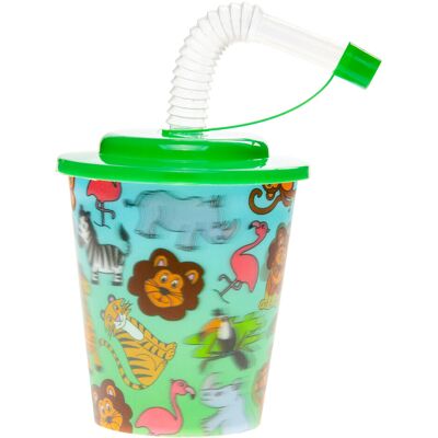 Duckiez Beker met deksel en rietje wilde dieren, 12st. Duckiez Beker met deksel en rietje wilde dieren, 12st.