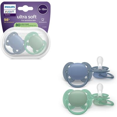 Philips Avent ultra soft fopspeen - 6-18 mnd - 2 stuks - plant-based Philips Avent ultra soft fopspeen - 6-18 mnd - 2 stuks - plant-based
