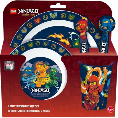 Stor Lego ninjago kinderservies - 5-delig - herbruikbaar - inclusief bord, kom, bestek en beker - vaatwasser- en microgolfbestendig & bpa-vrij - wit/donkerblauw Stor Lego ninjago kinderservies - 5-delig - herbruikbaar - inclusief bord, kom, bestek en beker - vaatwasser- en microgolfbestendig & bpa-vrij - wit/donkerblauw