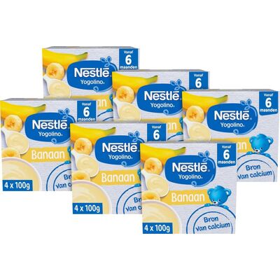 Nestlé yogolino banaan - babytoetje - babyvoeding tussendoortjes - 6+ maanden - 6 stuks 4x100g (24 porties) Nestlé yogolino banaan - babytoetje - babyvoeding tussendoortjes - 6+ maanden - 6 stuks 4x100g (24 porties)