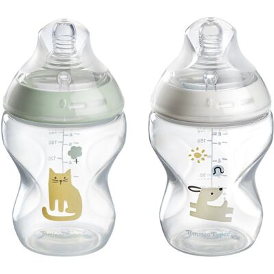 Tommee Tippee natural start babyflessen - set van 2 x 260ml baby flessen - lage toevoersnelheid 3m+ - gedecoreerd Tommee Tippee natural start babyflessen - set van 2 x 260ml baby flessen - lage toevoersnelheid 3m+ - gedecoreerd