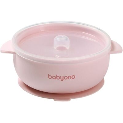 Babyono Baby ono roze siliconen kommetje met zuignap & deksel Babyono Baby ono roze siliconen kommetje met zuignap & deksel