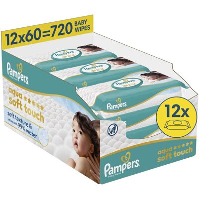 Pampers aqua soft touch - billendoekjes - zachte textuur & lotion met 99% water - 12 verpakkingen van 60 doekjes = 720 babydoekjes (vervanger harmonie aqua babydoekjes) Pampers aqua soft touch - billendoekjes - zachte textuur & lotion met 99% water - 12 verpakkingen van 60 doekjes = 720 babydoekjes (vervanger harmonie aqua babydoekjes)
