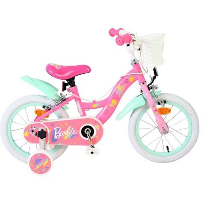 Barbie kinderfiets - meisjes - 14 inch - roze - twee handremmen Roze Barbie kinderfiets - meisjes - 14 inch - roze - twee handremmen Roze