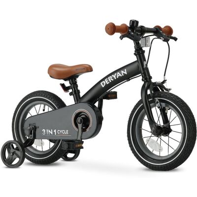 Deryan luxe kinderfiets 12 inch - 3 in 1 - loopfiets - zwart Deryan luxe kinderfiets 12 inch - 3 in 1 - loopfiets - zwart