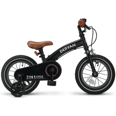 Deryan luxe kinderfiets 12 inch - 3 in 1 - loopfiets - zwart Deryan luxe kinderfiets 12 inch - 3 in 1 - loopfiets - zwart