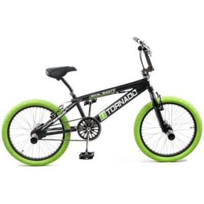 Royal Bmx fiets -bugatti tornado freestyle 20 inch - mat zwart met groene banden Groen Royal Bmx fiets -bugatti tornado freestyle 20 inch - mat zwart met groene banden Groen