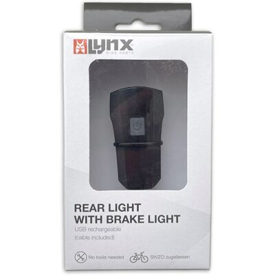 Lynx Zwart USB Achterlicht met remlicht - Achterlicht Lynx Zwart USB Achterlicht met remlicht - Achterlicht