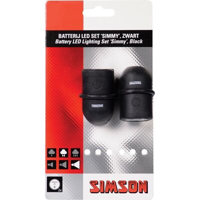 Simson Zwart LED fietsverlichtingsset - Voor- en achterlicht - Waterdicht Simson Zwart LED fietsverlichtingsset - Voor- en achterlicht - Waterdicht