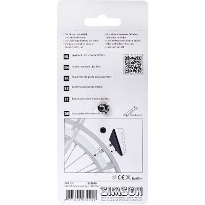 Simson spatbord achterlicht - compact design - 1 led - 220° zichtbaarheid - batterijvoeding Zwart Simson spatbord achterlicht - compact design - 1 led - 220° zichtbaarheid - batterijvoeding Zwart