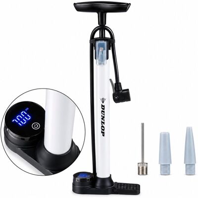 Dunlop digitale fietspomp met drukmeter - fiets pomp geschikt voor schrader presta ventiel - ballenpomp 120 psi 8.3 bar - inclusief ventieladapters en naald Dunlop digitale fietspomp met drukmeter - fiets pomp geschikt voor schrader presta ventiel - ballenpomp 120 psi 8.3 bar - inclusief ventieladapters en naald