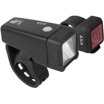 AXA niteline t1 fietsverlichting set - led voorlicht & achterlicht - batterij - 2.000 m zichtbaarheid - 4 lichtstanden - 24/55 uur gebruikstijd - compact design Zwart AXA niteline t1 fietsverlichting set - led voorlicht & achterlicht - batterij - 2.000 m zichtbaarheid - 4 lichtstanden - 24/55 uur gebruikstijd - compact design Zwart