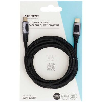 Yanec usb-c naar usb-c laad- en datakabel 2m nylon (100w) Yanec usb-c naar usb-c laad- en datakabel 2m nylon (100w)
