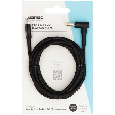 Yanec usb-c naar 5.5 x 2.5 mm laadkabel 1.8m Yanec usb-c naar 5.5 x 2.5 mm laadkabel 1.8m