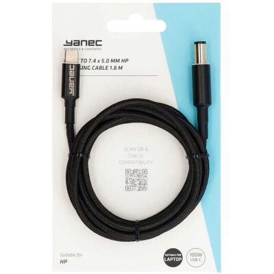 Yanec usb-c naar 7.4 x 5.0 mm hp laadkabel 1.8m Yanec usb-c naar 7.4 x 5.0 mm hp laadkabel 1.8m