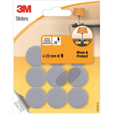 3M 1053576 - meubelgl move & protect grijs - 22mm - 9 st 24 stuks 3M 1053576 - meubelgl move & protect grijs - 22mm - 9 st 24 stuks