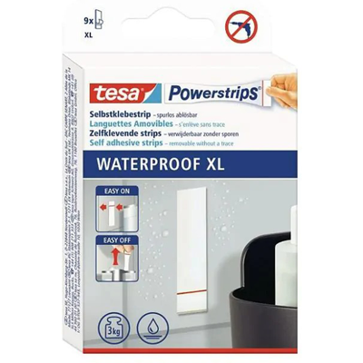tesa Powerstrips Waterproof Strips XL - Waterdicht, Houdt tot 3 kg, Gemakkelijk te gebruiken tesa Powerstrips Waterproof Strips XL - Waterdicht, Houdt tot 3 kg, Gemakkelijk te gebruiken